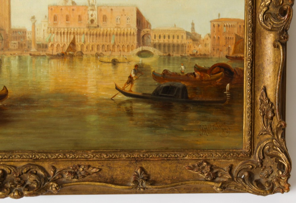 Antique Oil Painting Grand Canal Ducal Palace Venice Alfred Pollentine 1882
 View VI