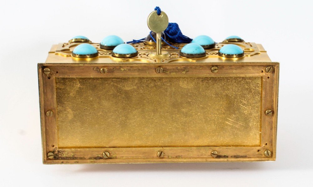 Antique French Ormolu Casket Turquoise Carnelian & Tigers-eye 19th Century
 View VI