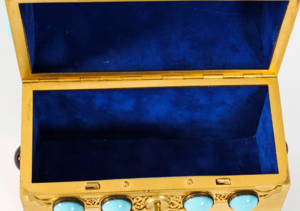 Antique French Ormolu Casket Turquoise Carnelian & Tigers-eye 19th Century
 View VII