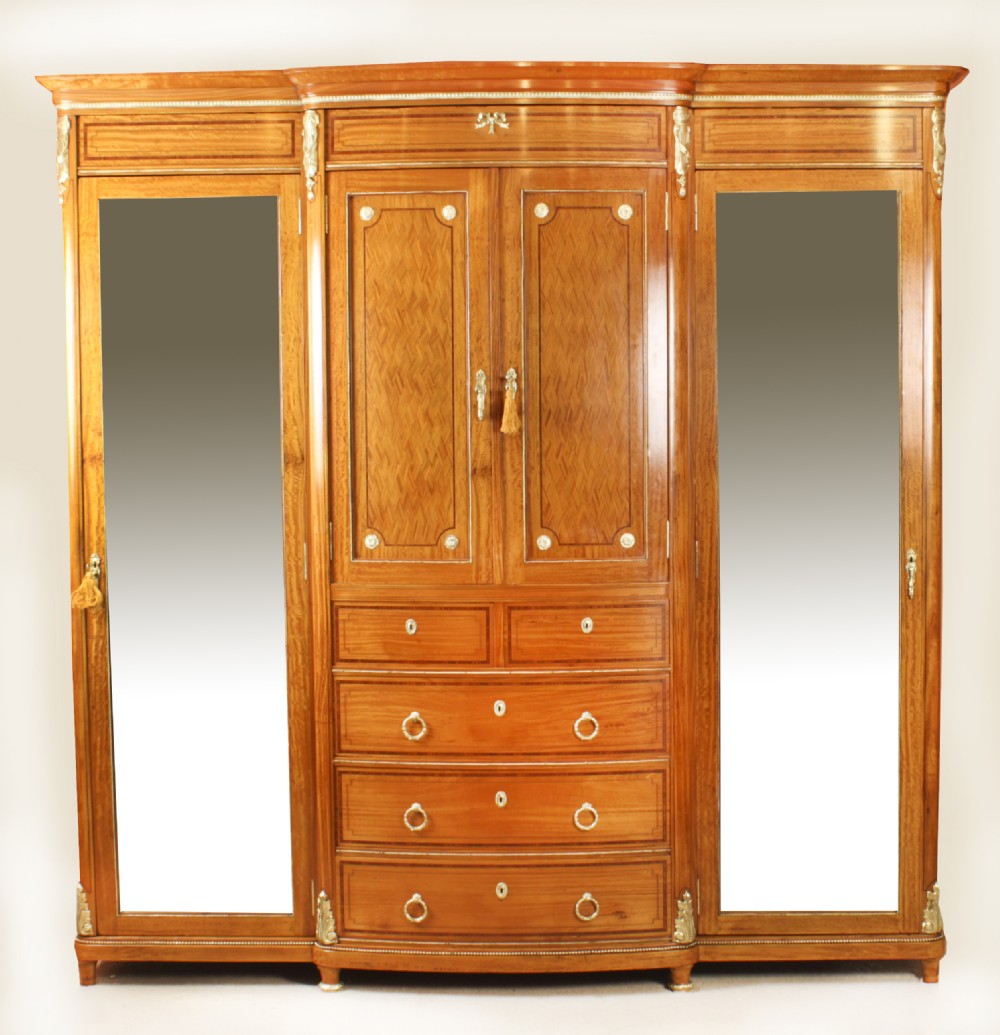 Antique French Satinwood & Ormolu Mounted Wardrobe c.1880 19th C
