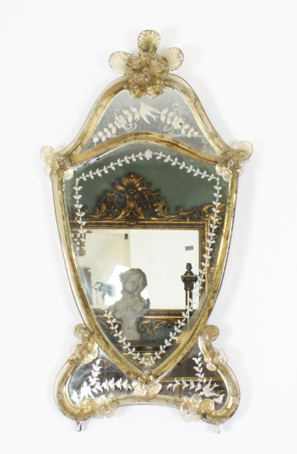 Antique Shield Shaped Venetian Mirror 19th Century 69x37cm
