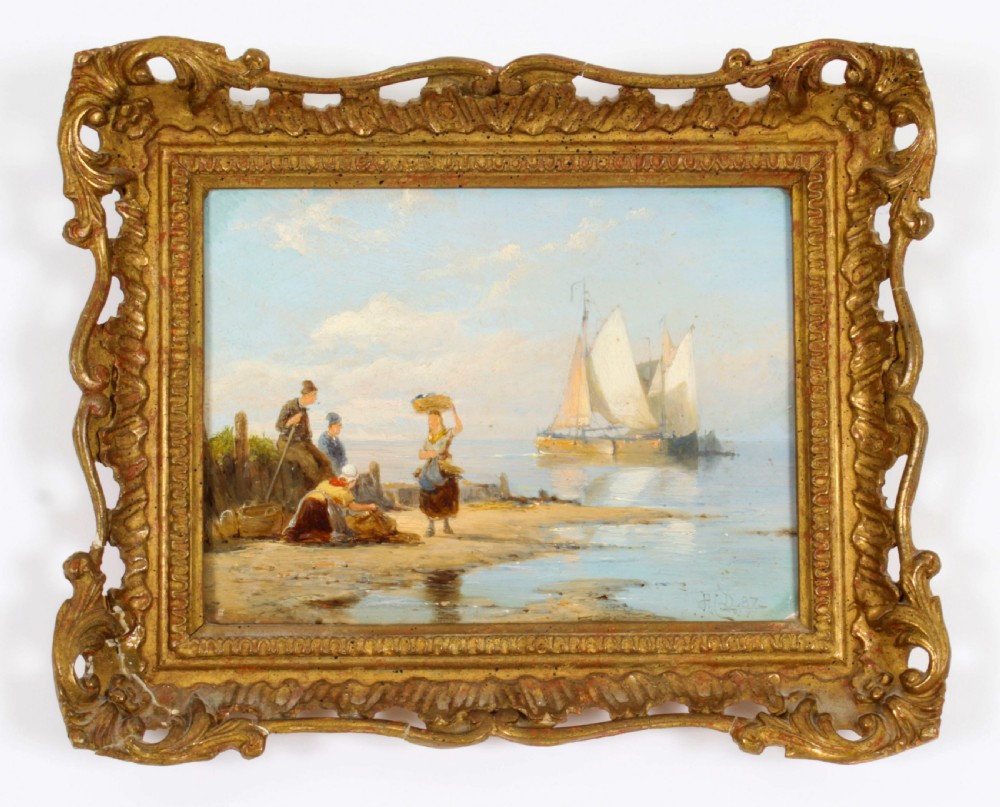 Antique Pair Waterscape Oil Paintings by Peter Dommersen 1887 19th C
 View II