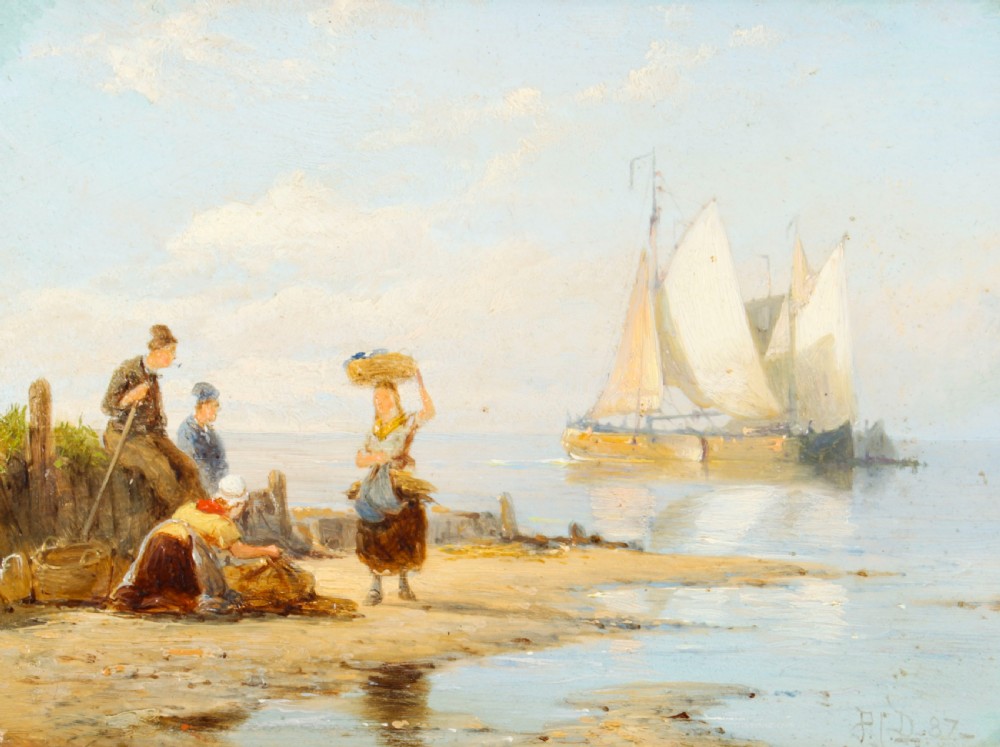 Antique Pair Waterscape Oil Paintings by Peter Dommersen 1887 19th C
 View III