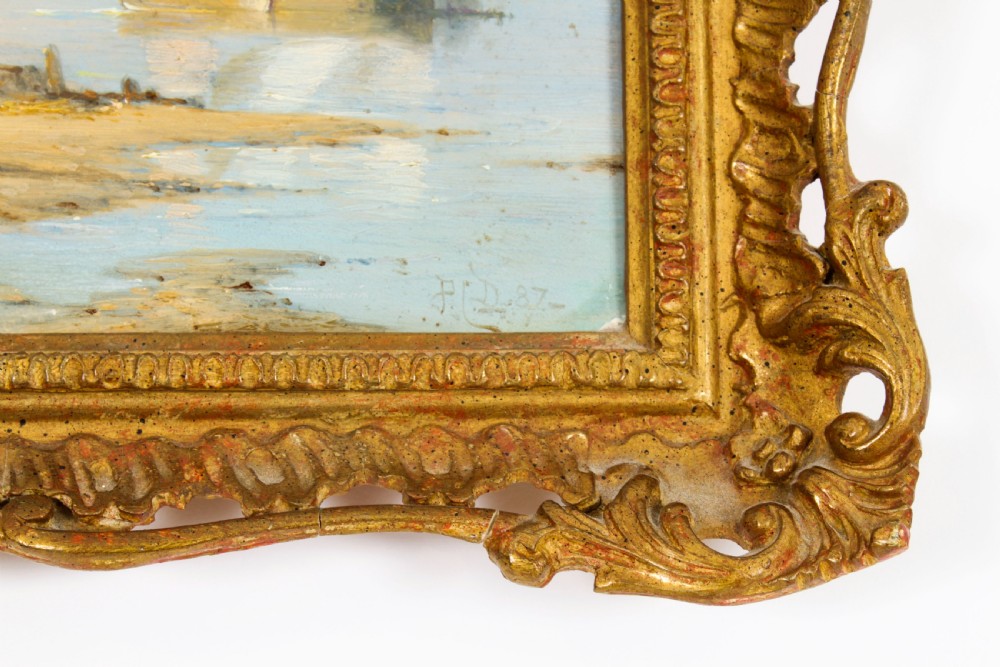 Antique Pair Waterscape Oil Paintings by Peter Dommersen 1887 19th C
 View VII