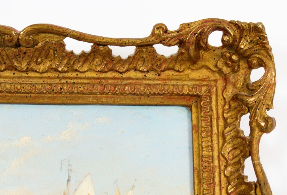 Antique Pair Waterscape Oil Paintings by Peter Dommersen 1887 19th C
 View IX