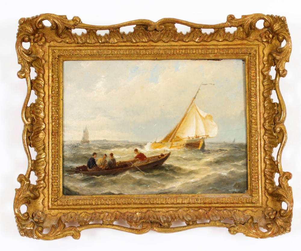 Antique Pair Waterscape Oil Paintings by Peter Dommersen 1887 19th C
 View XV