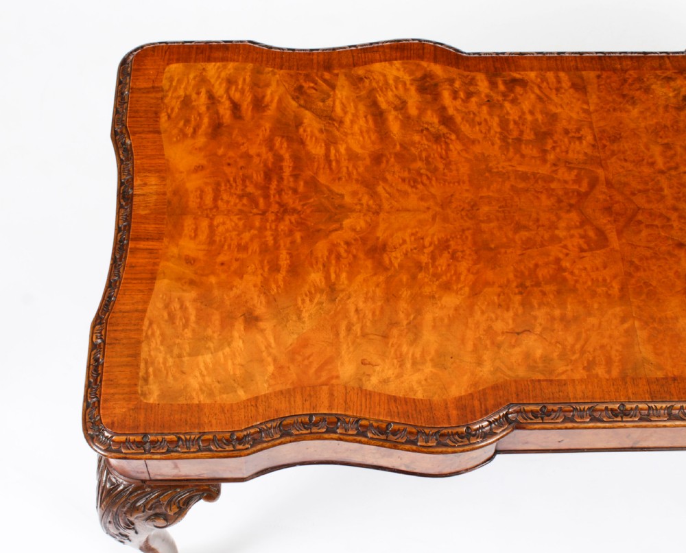 Antique Burr Walnut Queen Anne Revival Coffee Table c.1920
 View V