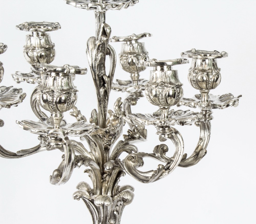 Antique Pair French Rococo Revival 7 Light Silver Plated Candelabra c.1920
 View VI