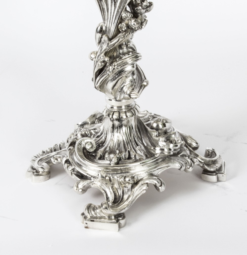 Antique Pair French Rococo Revival 7 Light Silver Plated Candelabra c.1920
 View VIII