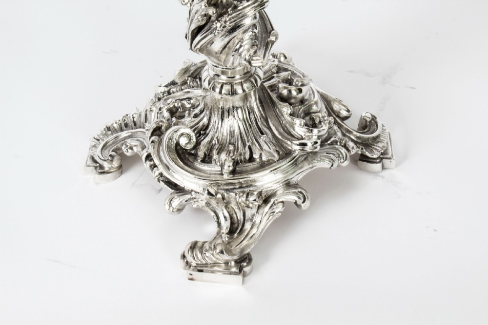 Antique Pair French Rococo Revival 7 Light Silver Plated Candelabra c.1920
 View IX