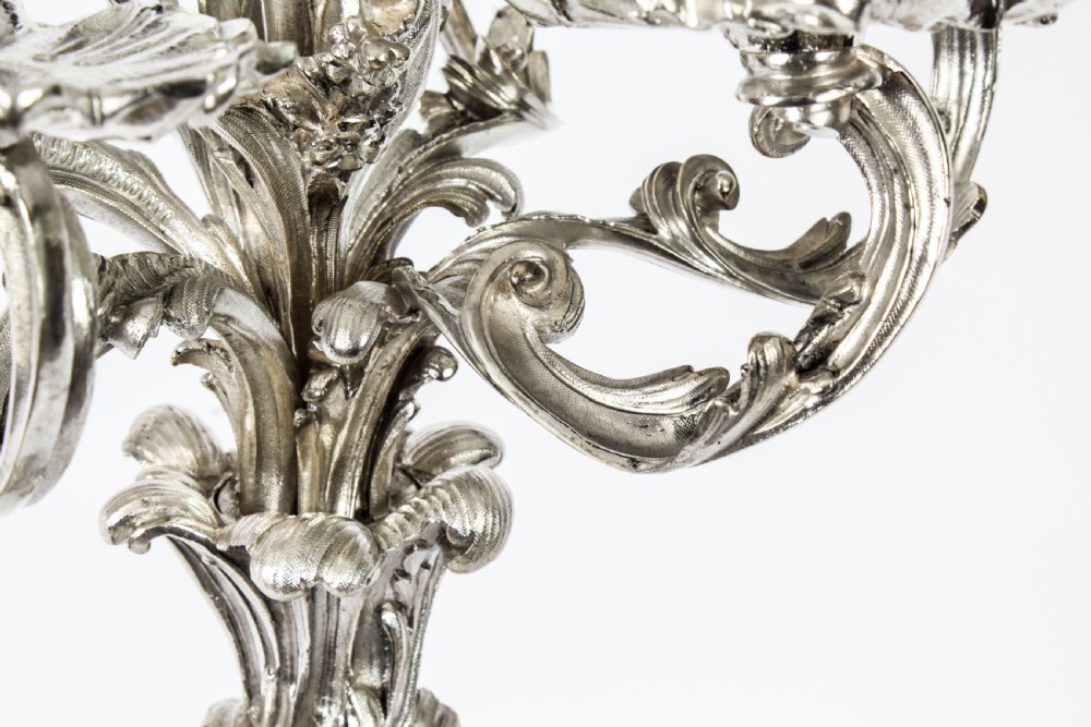 Antique Pair French Rococo Revival 7 Light Silver Plated Candelabra c.1920
 View XI
