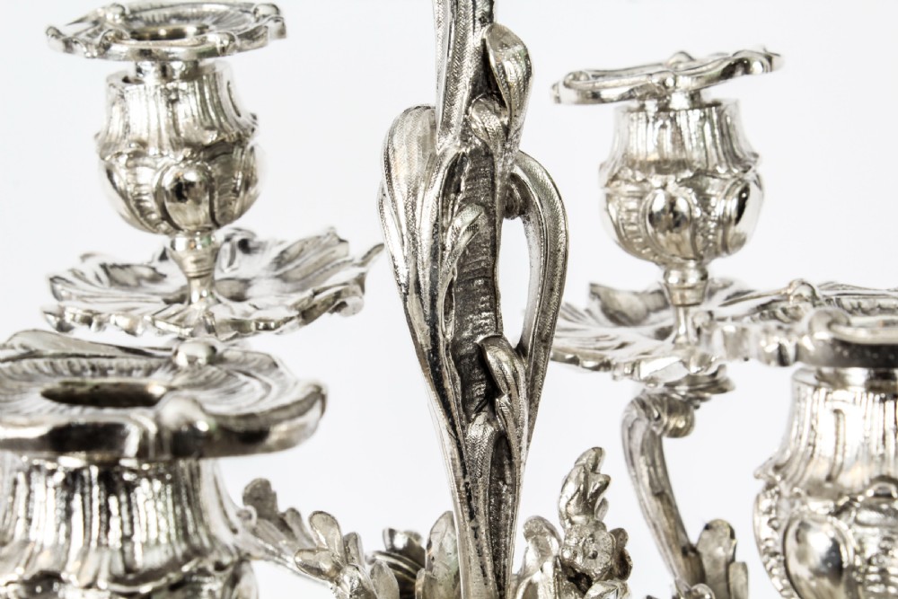 Antique Pair French Rococo Revival 7 Light Silver Plated Candelabra c.1920
 View XII