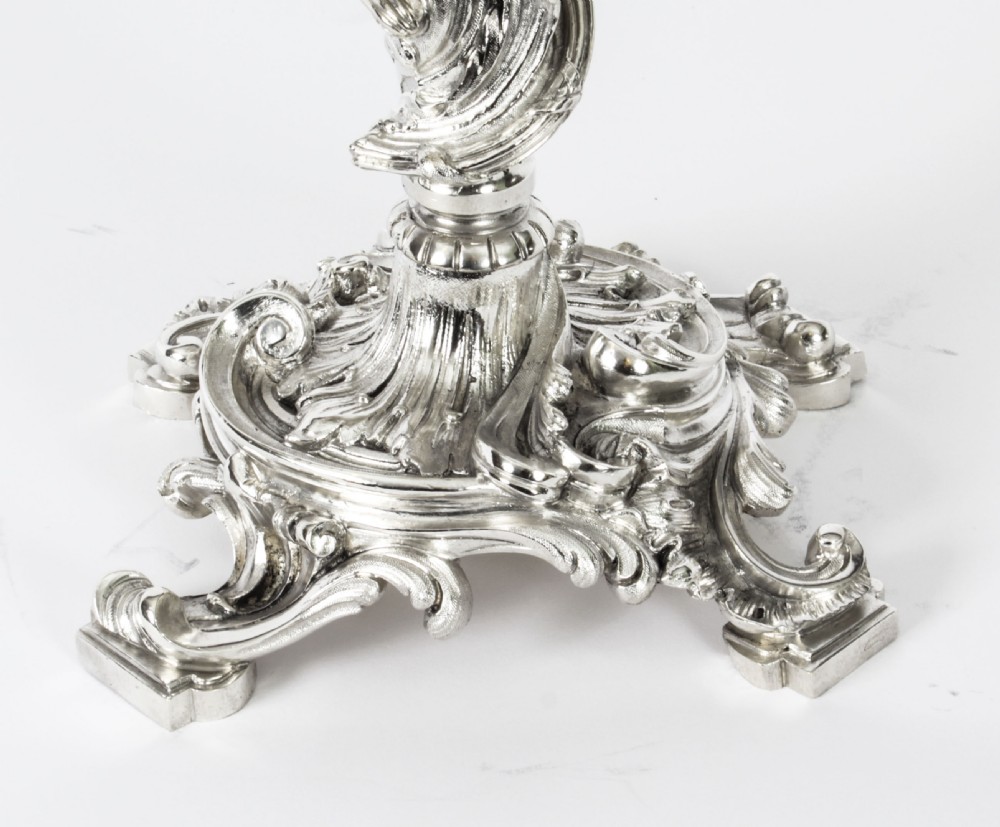 Antique Pair French Rococo Revival 7 Light Silver Plated Candelabra c.1920
 View XVI
