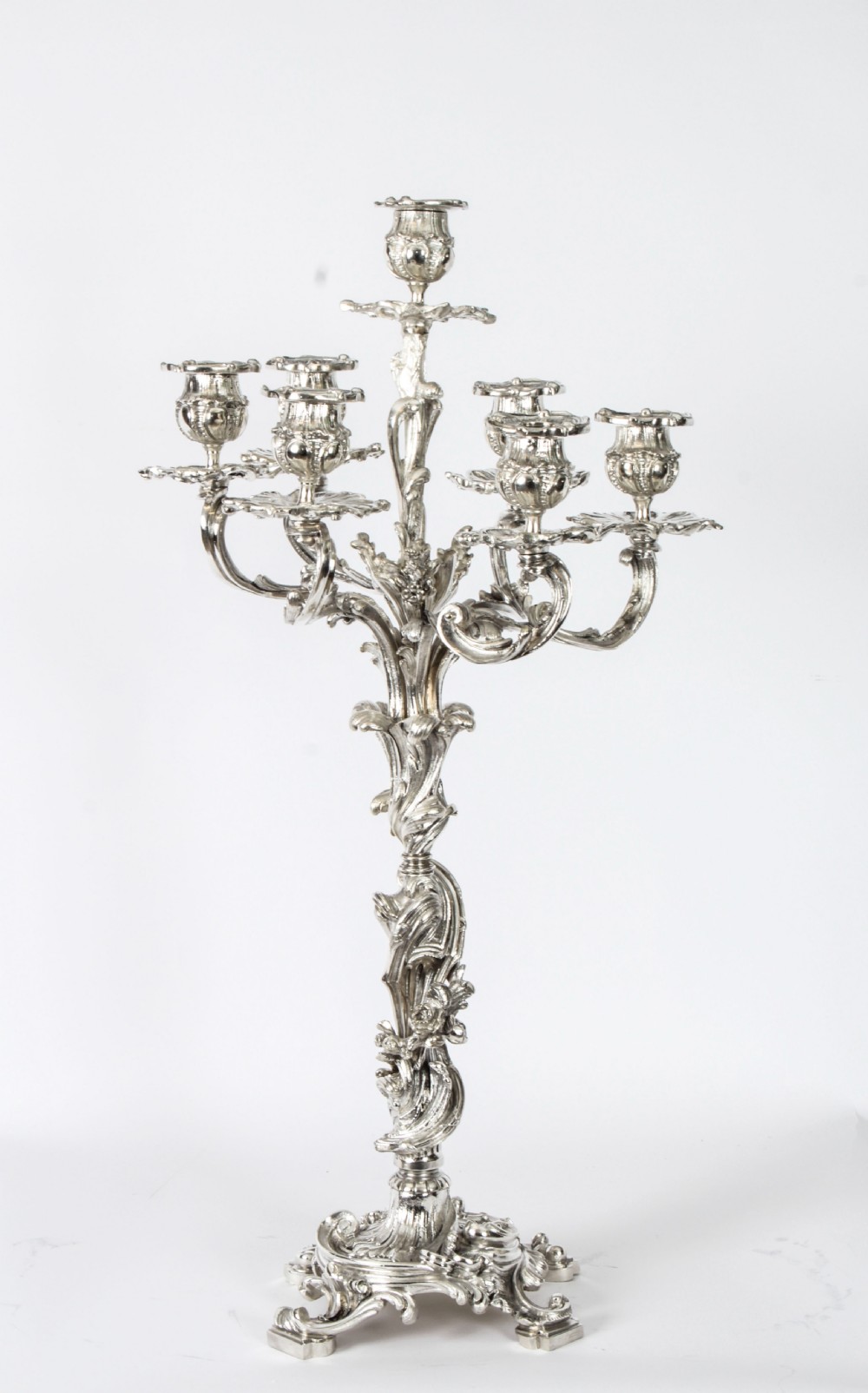 Antique Pair French Rococo Revival 7 Light Silver Plated Candelabra c.1920
 View XVII