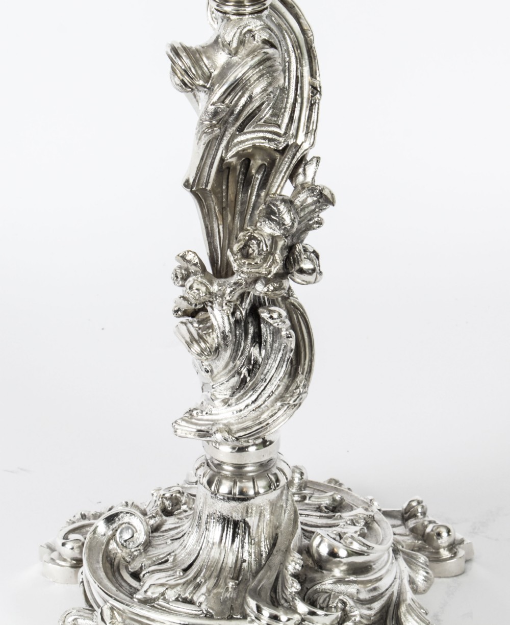 Antique Pair French Rococo Revival 7 Light Silver Plated Candelabra c.1920
 View XIX