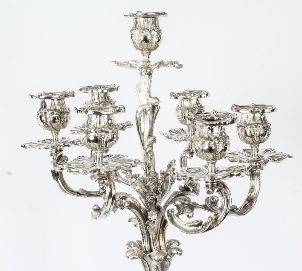 Antique Pair French Rococo Revival 7 Light Silver Plated Candelabra c.1920
 View XX
