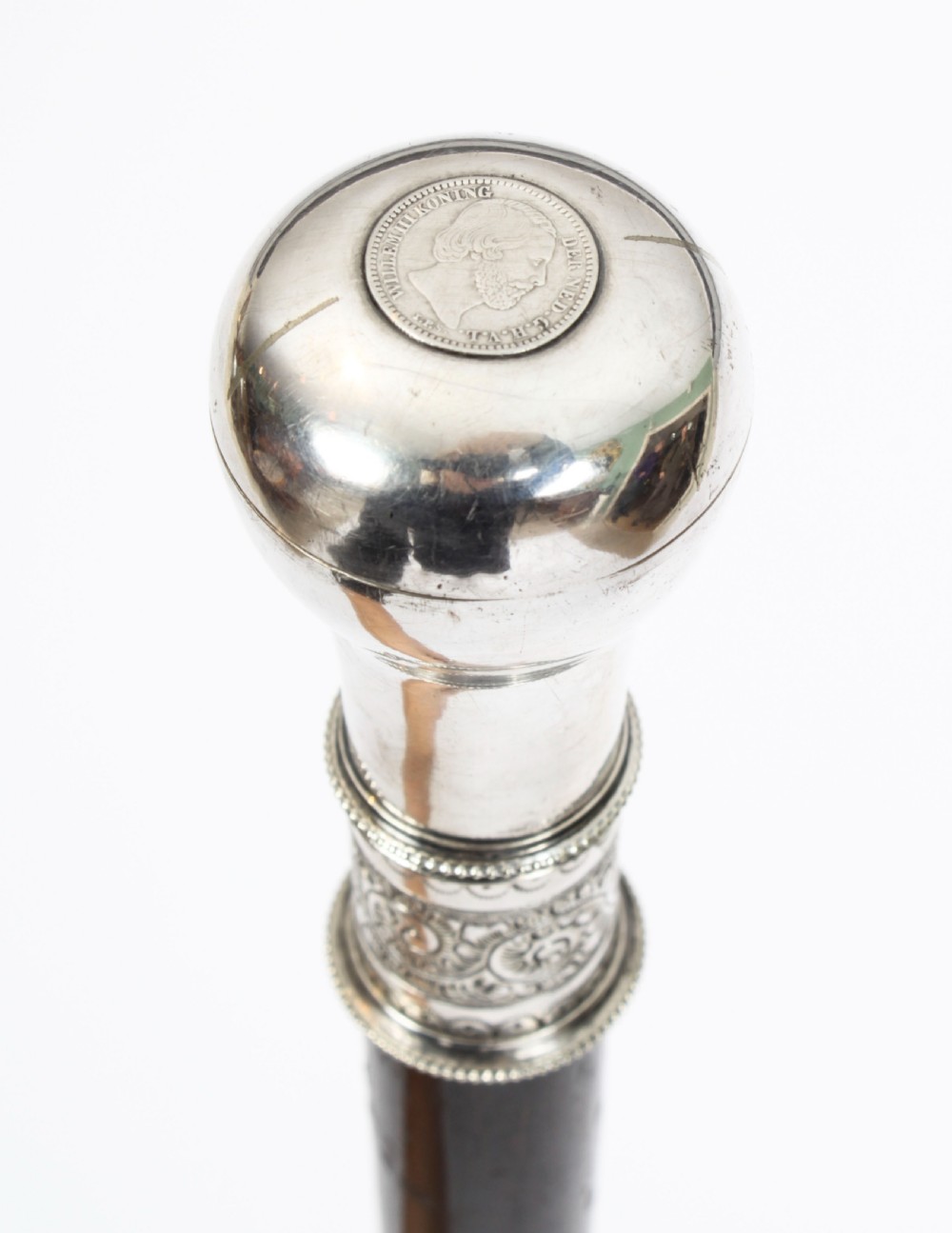 Antique Continental Silver Mounted Walking Stick Cane 19th C
 View II