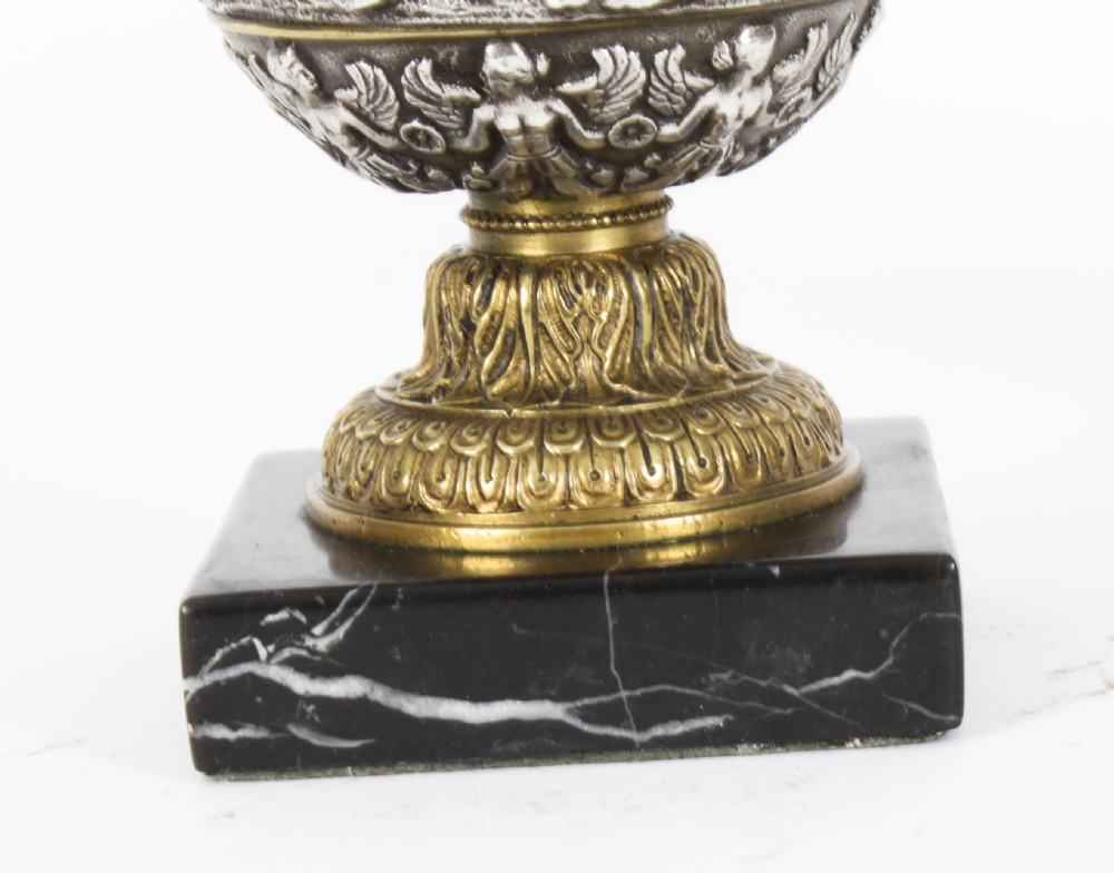 Antique Pair French Grand Tour Silvered Bronze Urns 19th C
 View VI