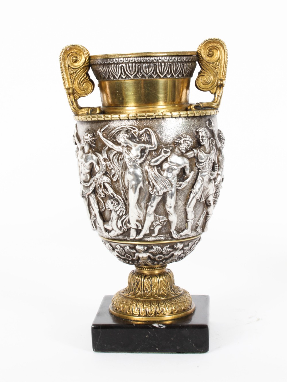 Antique Pair French Grand Tour Silvered Bronze Urns 19th C
 View X