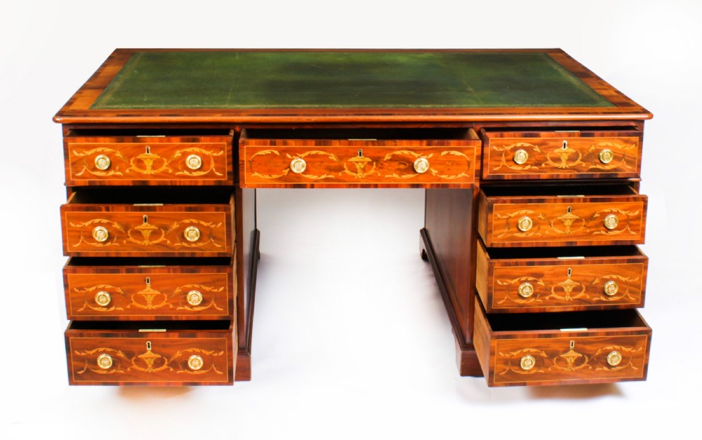 Antique George III Marquetry Inlaid Partners Pedestal Desk 18th C
 View XIII