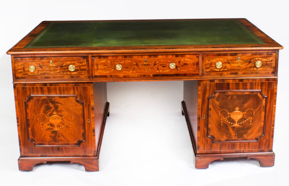 Antique George III Marquetry Inlaid Partners Pedestal Desk 18th C
 View XVI