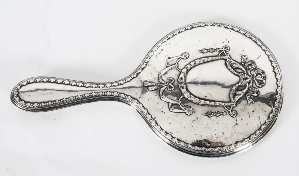 Antique Sterling Silver & Embossed Hand Mirror 1916

