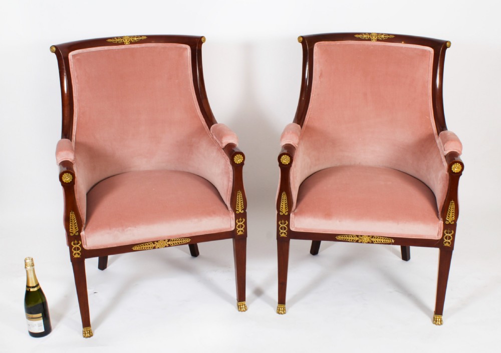 Antique Pair French Empire Revival Ormolu Mounted Armchairs C1870 19th C
 View XIX
