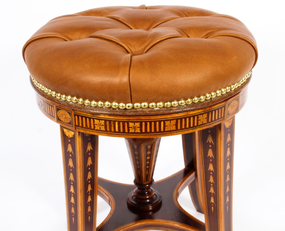 Antique Sheraton Revival Marquetry Inlaid Piano Stool 19th C
 View V