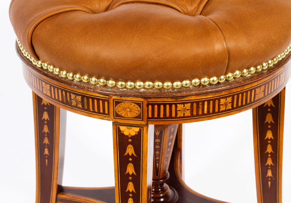 Antique Sheraton Revival Marquetry Inlaid Piano Stool 19th C
 View VII