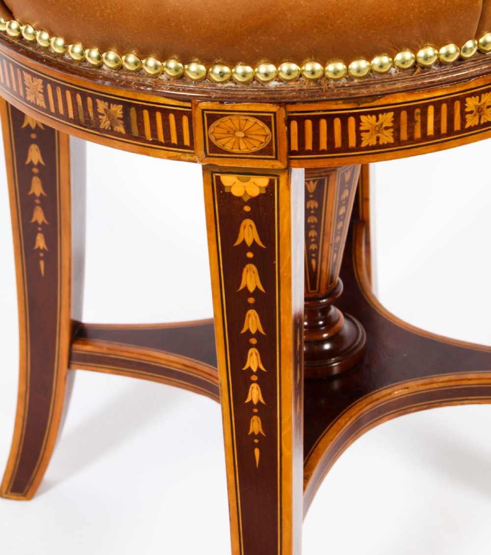 Antique Sheraton Revival Marquetry Inlaid Piano Stool 19th C
 View X