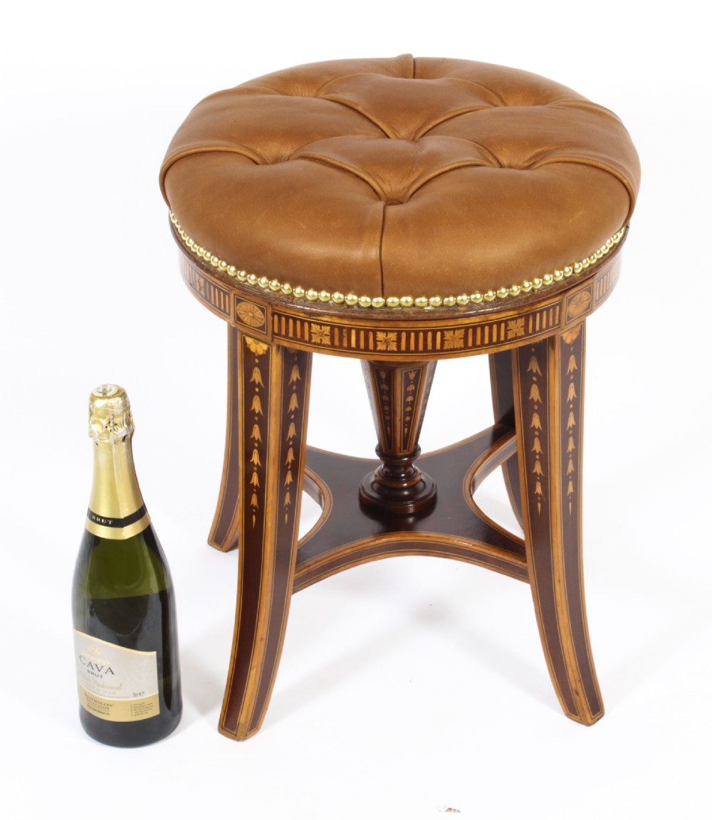 Antique Sheraton Revival Marquetry Inlaid Piano Stool 19th C
 View XI