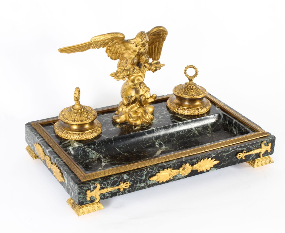 Antique French Ormolu & Marble Double Encrier Standish Inkstand 19th Century
