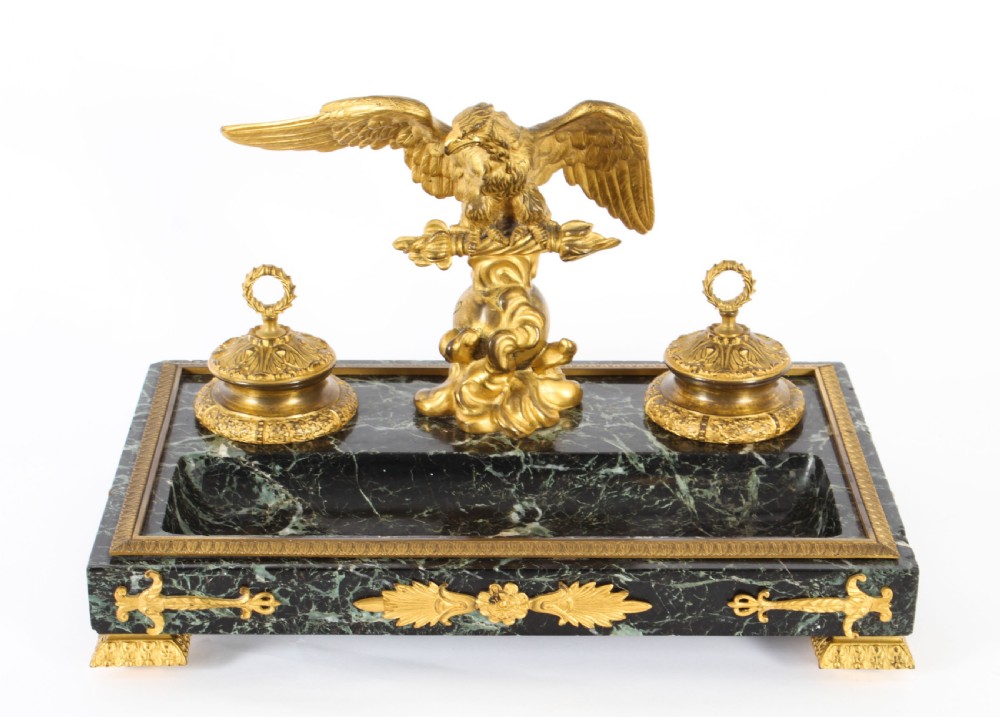Antique French Ormolu & Marble Double Encrier Standish Inkstand 19th Century
 View II