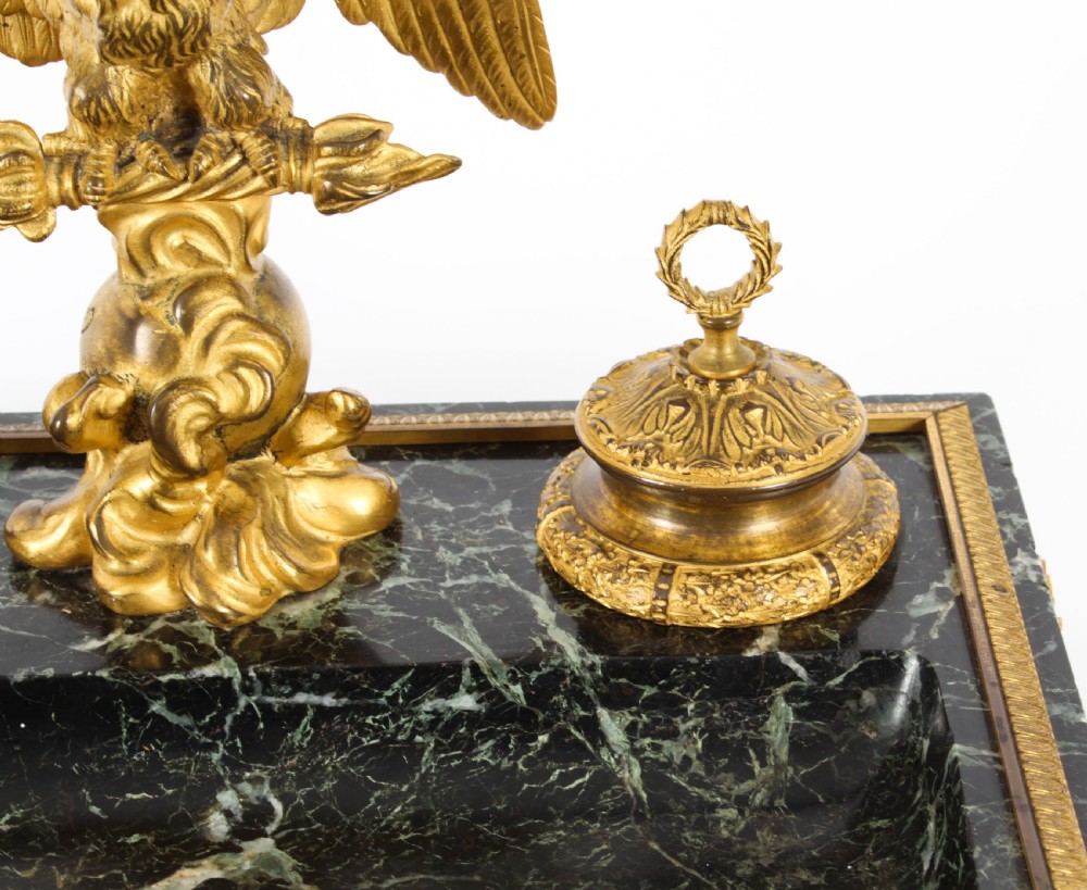 Antique French Ormolu & Marble Double Encrier Standish Inkstand 19th Century
 View V