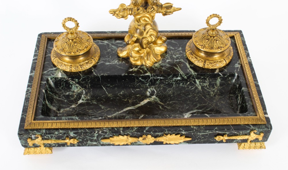 Antique French Ormolu & Marble Double Encrier Standish Inkstand 19th Century
 View VI