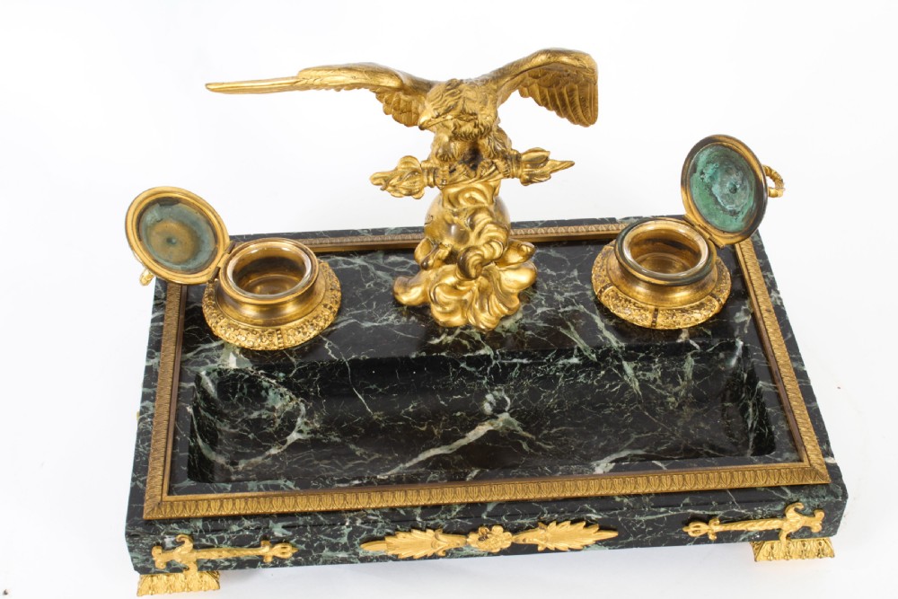 Antique French Ormolu & Marble Double Encrier Standish Inkstand 19th Century
 View XIII
