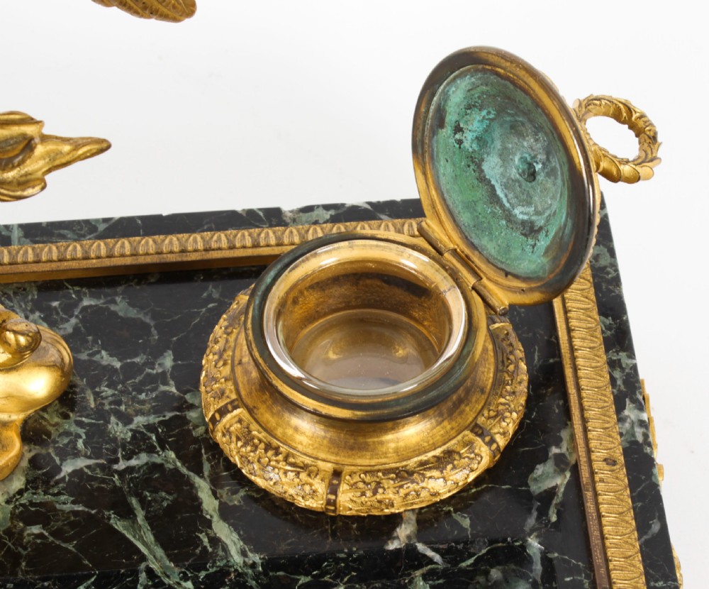 Antique French Ormolu & Marble Double Encrier Standish Inkstand 19th Century
 View XIV