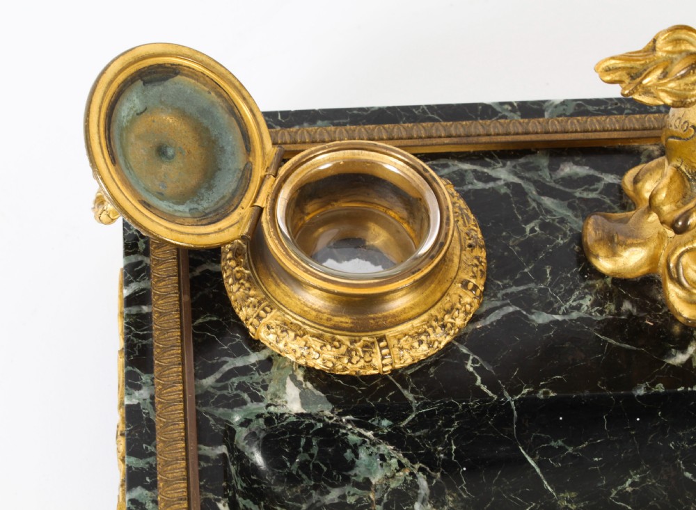 Antique French Ormolu & Marble Double Encrier Standish Inkstand 19th Century
 View XV