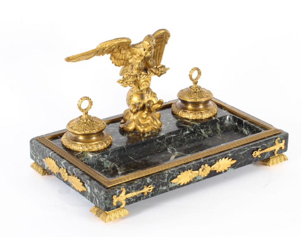 Antique French Ormolu & Marble Double Encrier Standish Inkstand 19th Century
 View XIX