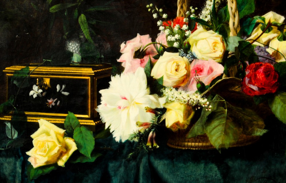 Antique Oil Painting Flowers by Andreotti - Florentine Giltwood Frame 19th C
 View IV