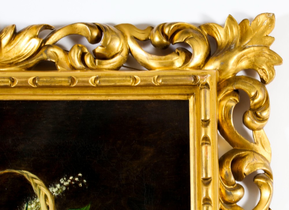 Antique Oil Painting Flowers by Andreotti - Florentine Giltwood Frame 19th C
 View VII