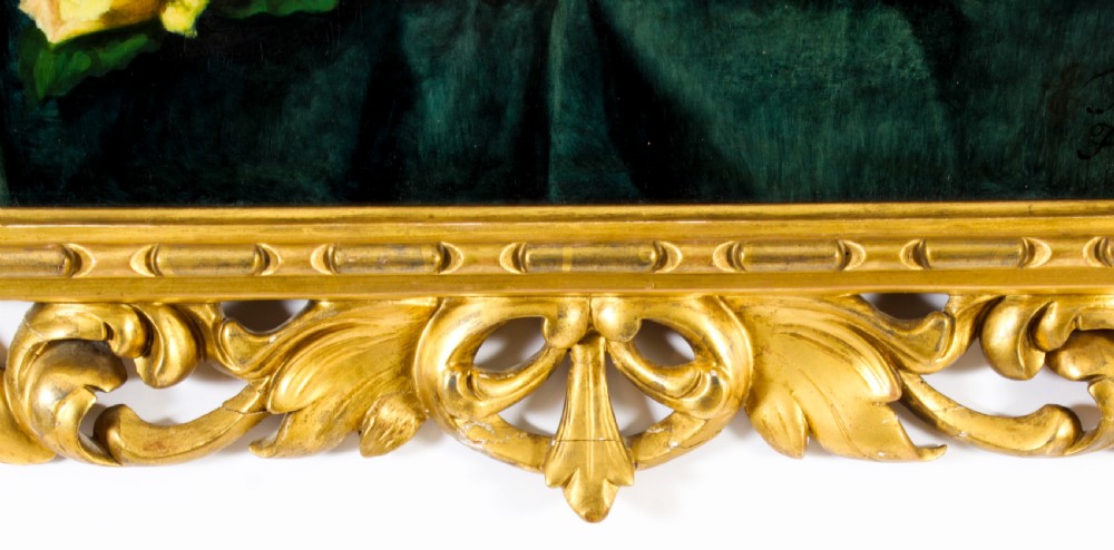 Antique Oil Painting Flowers by Andreotti - Florentine Giltwood Frame 19th C
 View IX