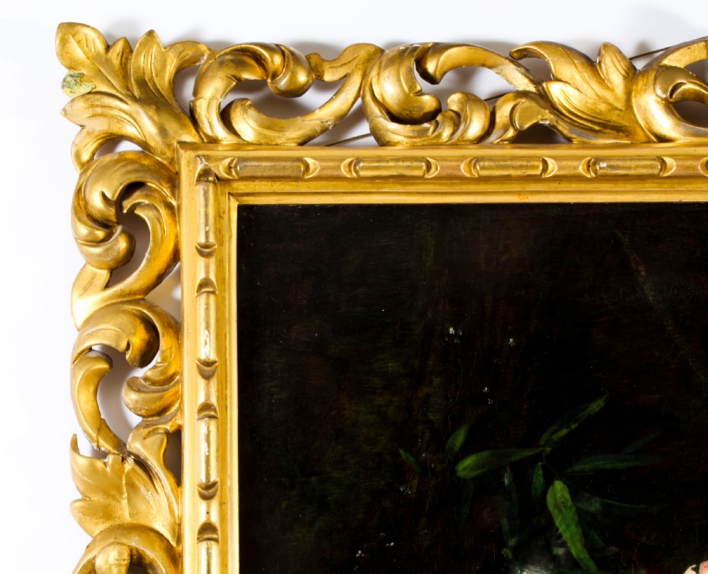 Antique Oil Painting Flowers by Andreotti - Florentine Giltwood Frame 19th C
 View XI