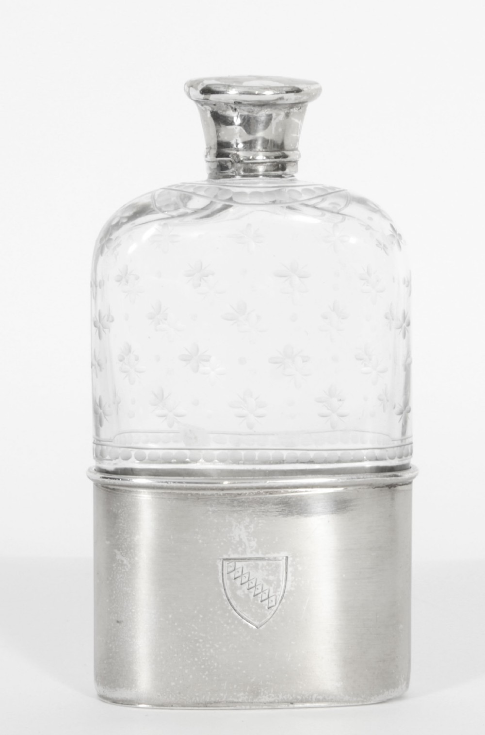 Antique Cut Crystal and Sterling Silver Hip Flask 1867 19th C
