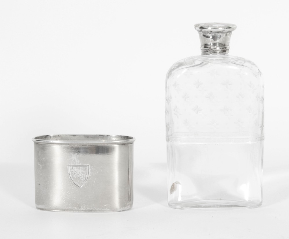 Antique Cut Crystal and Sterling Silver Hip Flask 1867 19th C
 View X