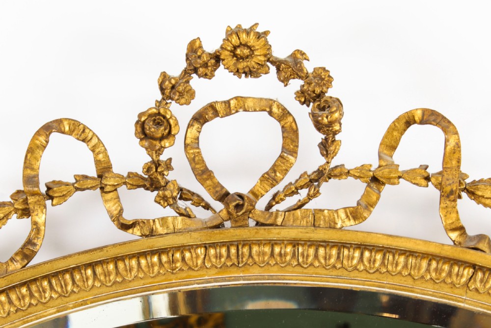 Antique Sheraton Revival Hand Carved Giltwood Oval Mirror 19th Century
 View III