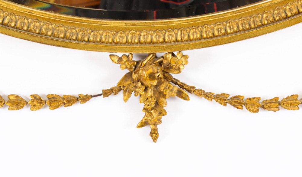 Antique Sheraton Revival Hand Carved Giltwood Oval Mirror 19th Century
 View VI