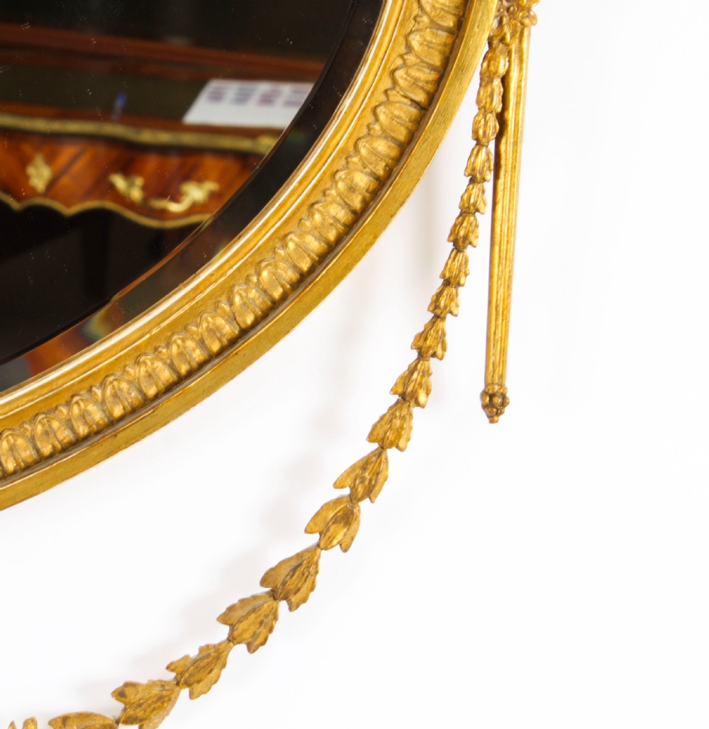 Antique Sheraton Revival Hand Carved Giltwood Oval Mirror 19th Century
 View VII