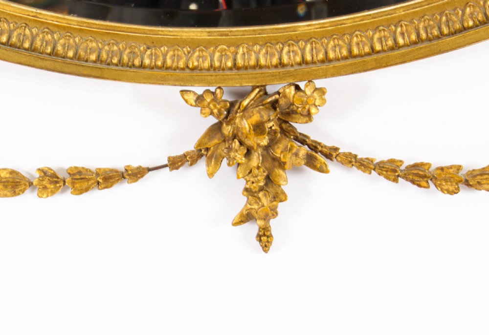 Antique Sheraton Revival Hand Carved Giltwood Oval Mirror 19th Century
 View VIII