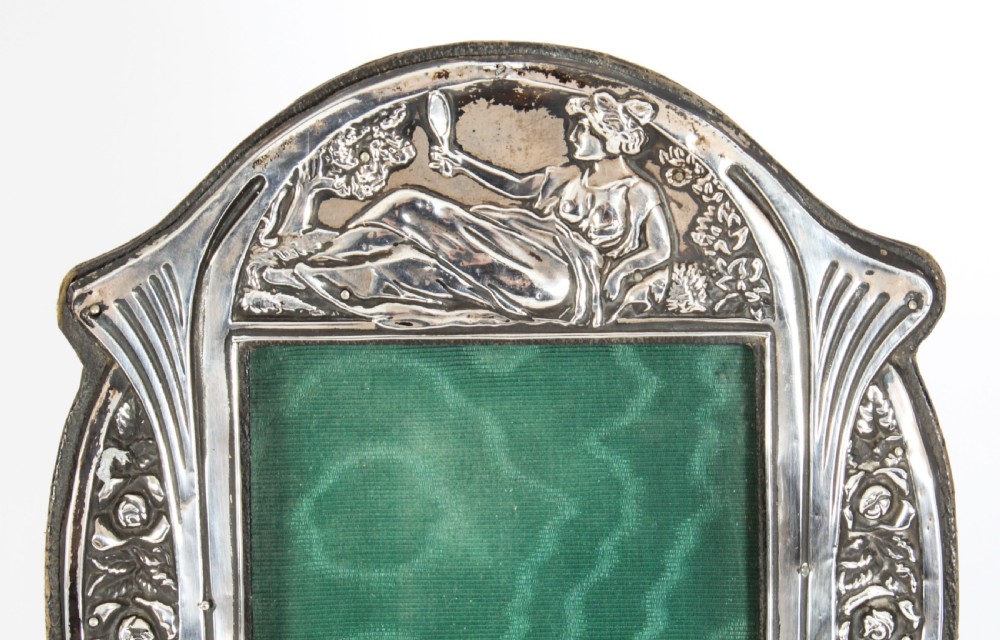 Antique Art Nouveau Sterling Silver Photo Frame Dated 1907 22x16cm View IV
